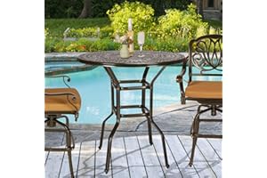 W WARMHOL Cast Aluminum Patio Bar Table, 38.5" Outdoor Bar Height Bistro Table with 2" Umbrella Hole, Patio Bistro Round High Top Dining Table Pub Table for Porch Balcony Backyard, Dark Bronze