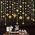 Gold Party Decorations Star Circle Dot Paper Garland Banner Bunting Streamer Metallic Hanging Twinkle Star Decoration for Bir