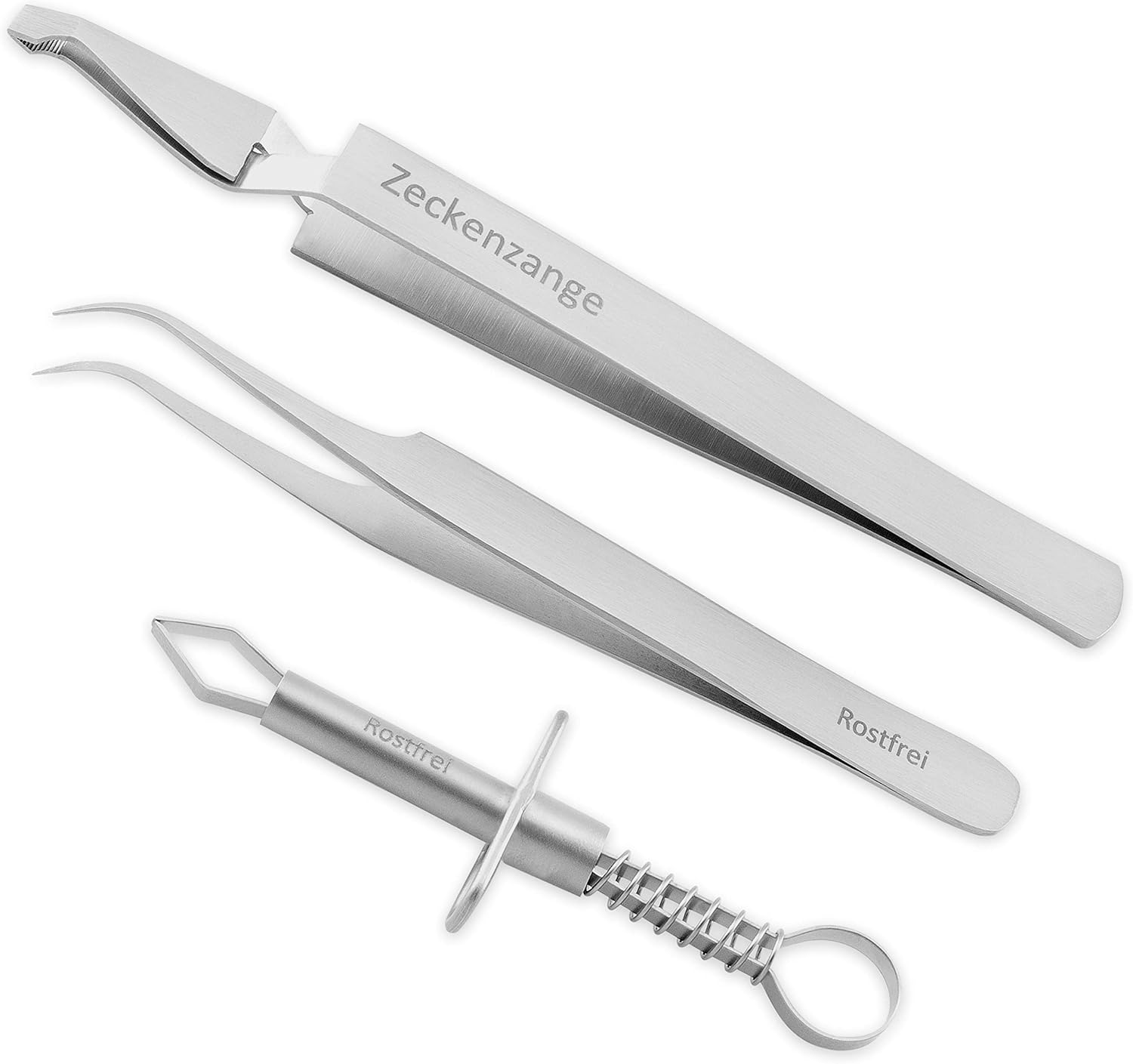 Tick remover set tick tongs tick tweezers 3part stainless steel for