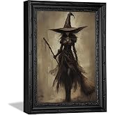 Framed Halloween Canvas Wall Art,Gothic Picture Wall Decor,12x16in | Mysterious Witch Poster Print Artwork,for living Room bedroom Home Decoration