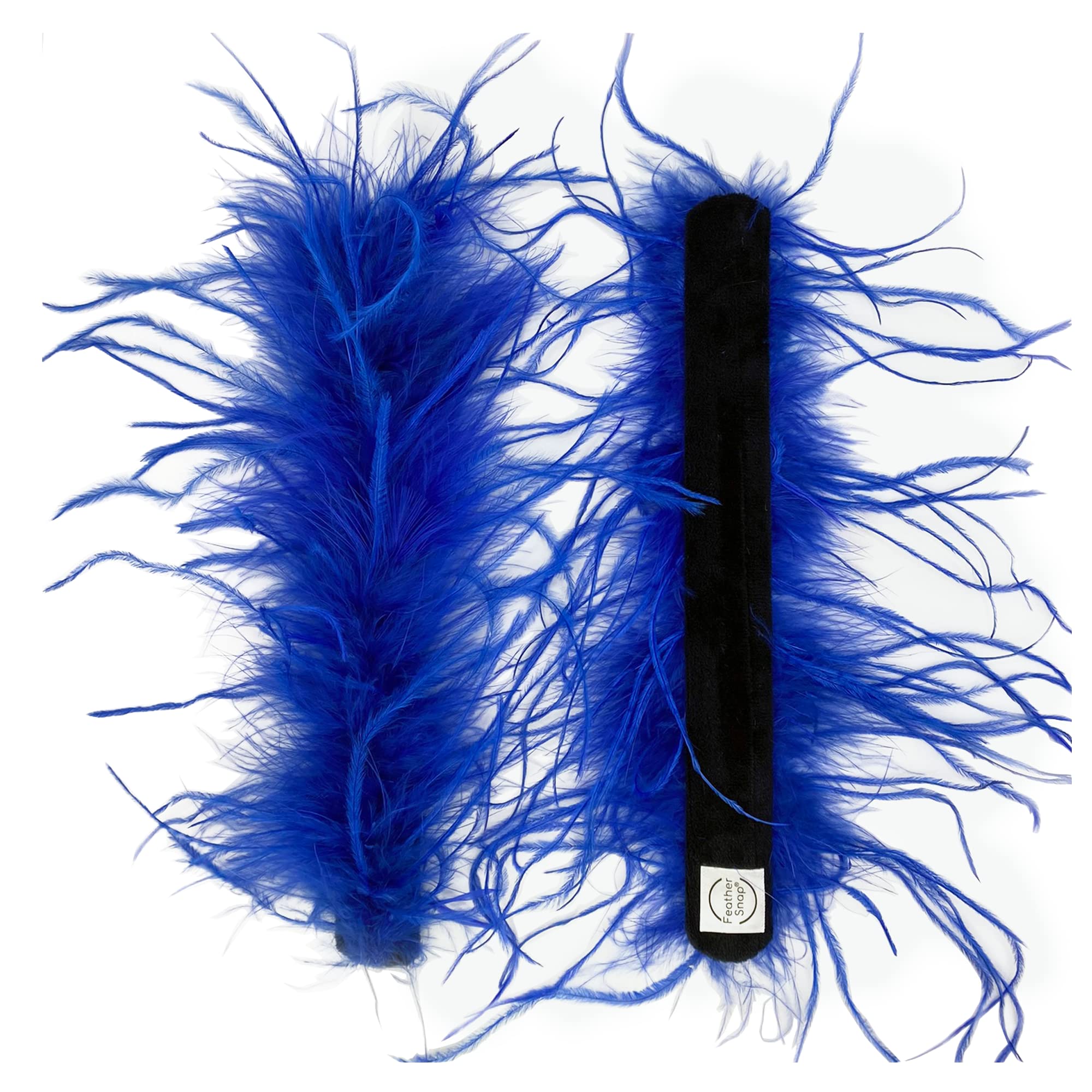 Feather Snap Pair of Original Bands Bracelets - Full Volume - Large & Fluffy Size Cuffs (Neon Blue)