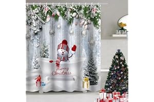 Atwqevon Christmas Tree Shower Curtain Snowflake Winter Holiday Merry Christmas Fabric Shower Curtains for Bathroom Decor with Hooks, 72" x 72"
