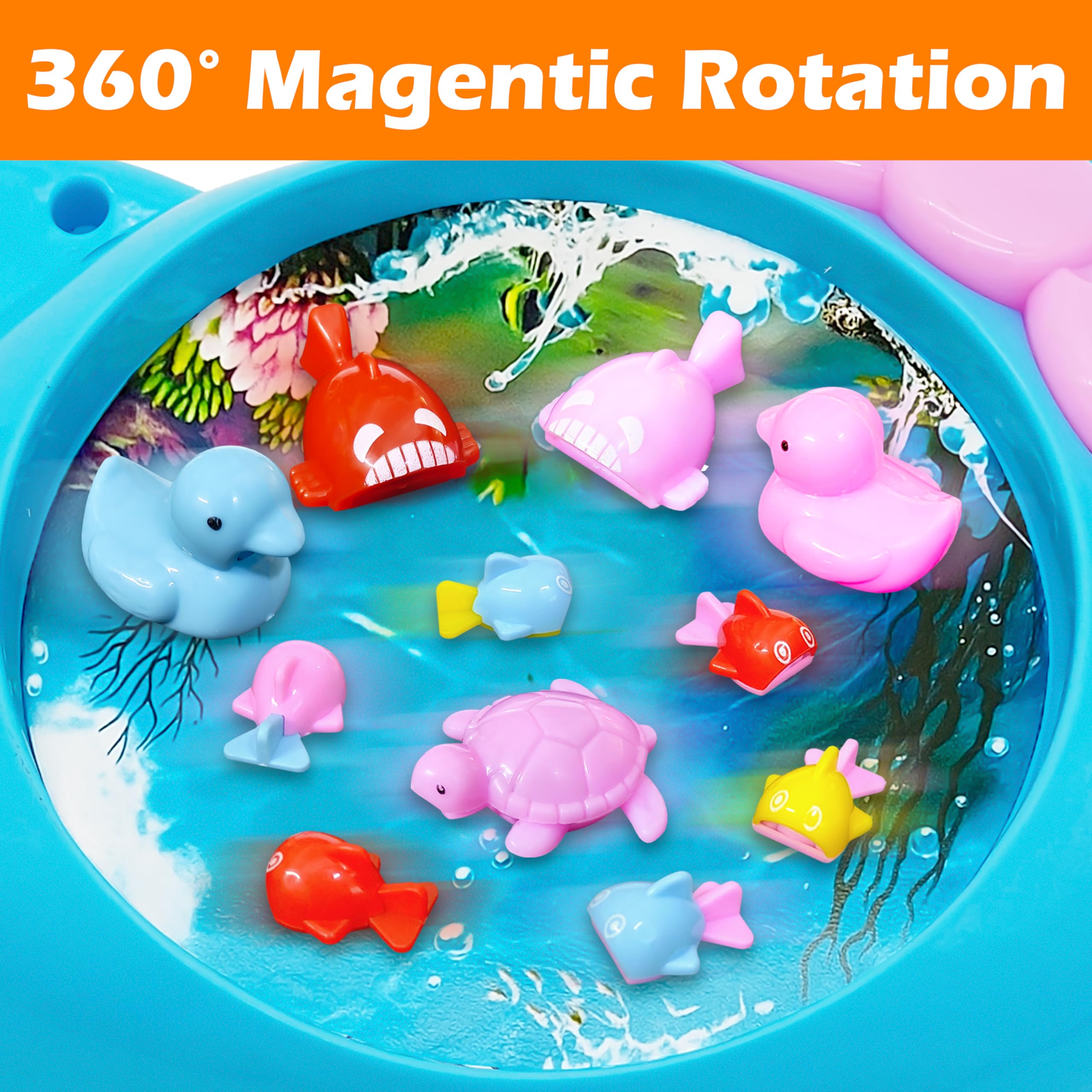VGRASSP Real Water Pond Kitty Shape Fishing Game Toy for Kids - Rotating Colorful Fish Catching Activity Playset with Rods, Light & Music Interactive Set for Boys Girls - Multicolor 4