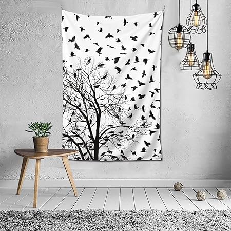 Amazon Co Jp カラス柄 鳥柄 木柄 タペストリー おしゃれ レトロ 大判 壁掛け壁画 掛け ファブリック装飾 多機能 モダンなアート 模様替え 部屋 窓カーテン 装飾用品 Generic