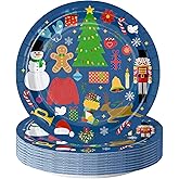 WRAPAHOLIC 25Pcs Christmas Paper Plates - 9 Inch Blue Holiday Party Disposable Plates Decorative Dinner Plates for Christmas Party Tableware Supplies Table Decor