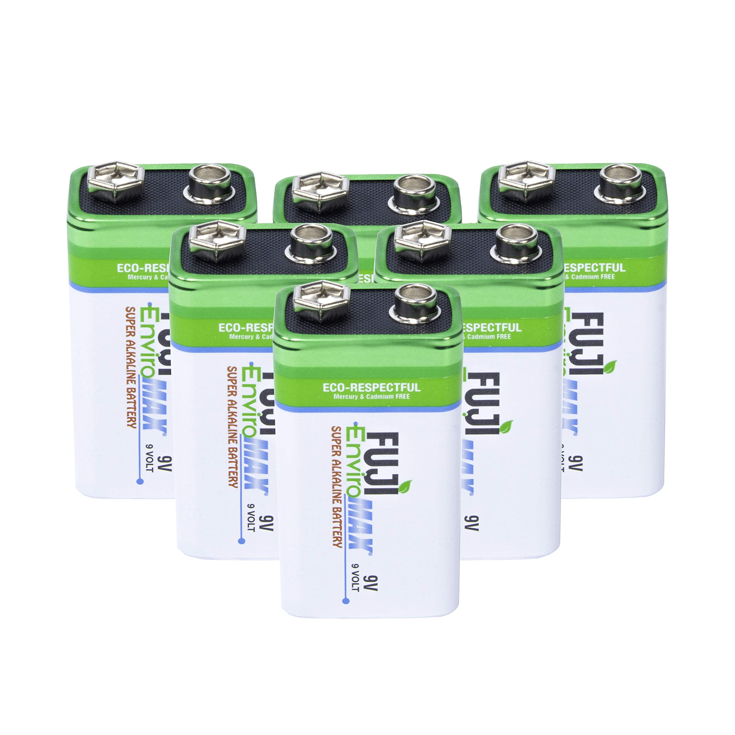 Fuji Enviromax Super Alkaline 9V Batteries - No Harmful PVC & Heavy Metals Used, Long Lasting, Powerful 9V Battery for Smoke Detectors & Alarms (Pack of 6)