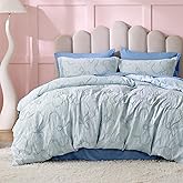 Bedsure Blue Duvet Cover Queen Size with Bowknot Jacquard Design, Soft and Elegant Boho Bedding Set, Luxurious Craftsmanship for a Stylish Bedroom,Includes 1 90"x90" Duvet Cover & 2 Pillow Shams