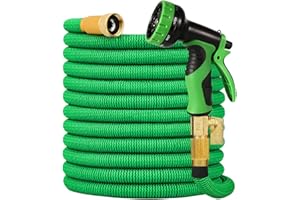 FLEKSAGE Expandable Garden Hose 100 ft, 2024 New Flexible Water Hose 100ft with 10 Function Spray Nozzle, 3/4" Leakpoof Solid Brass Fittings, Expanding Double Latex Core, Lightweight, No Kink, No Tangle
