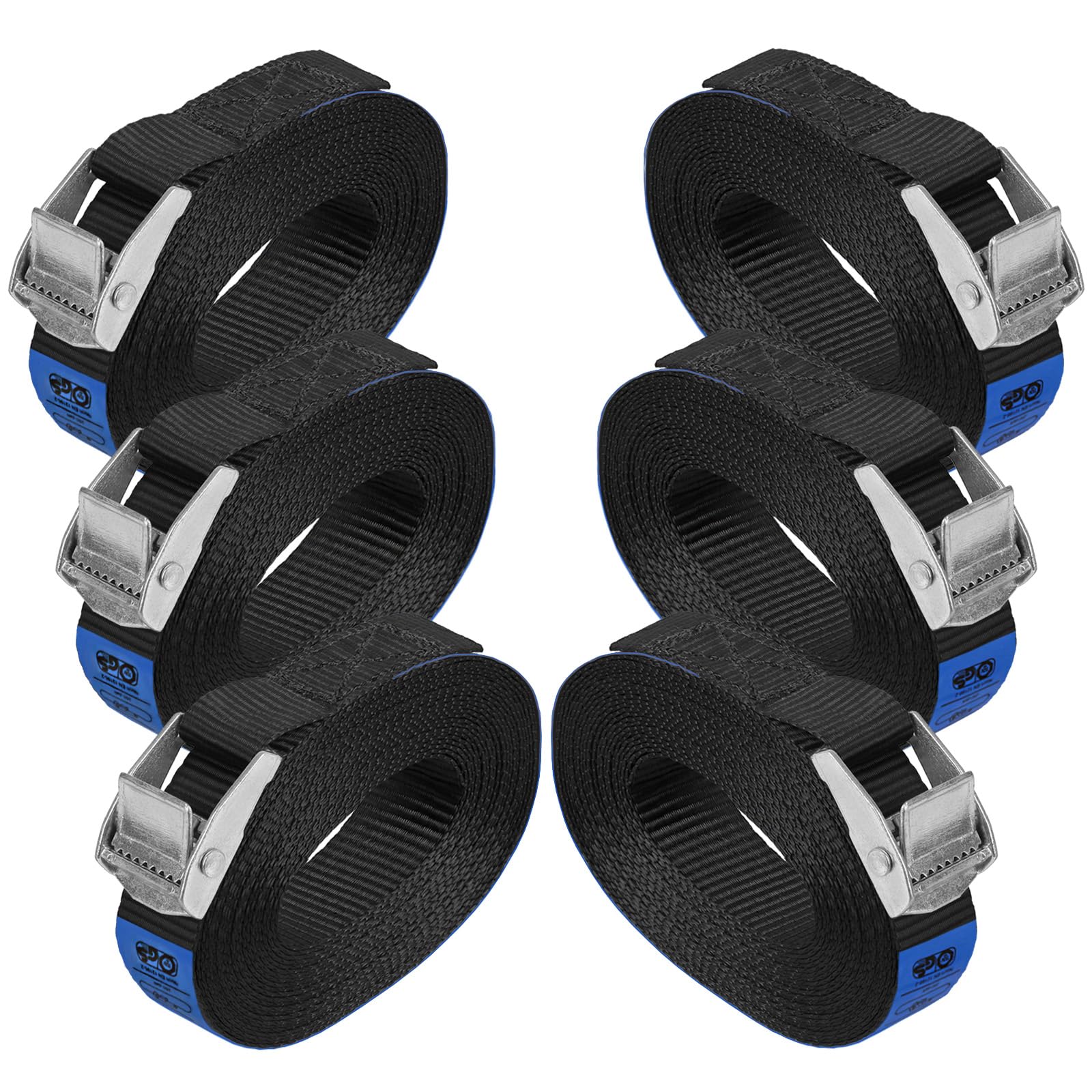 Lashing Strap Tension Belt Buckle Strap - Black - in different lengths and quantities loadable up to 250 kg DIN EN 12195-2, 6 pieces 2.5 cm x 4 m