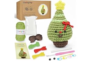 WaldyWop Crochet Kit for Beginners: Amigurumi Christmas Tree Gift Set Includes Complete Tools, Extra 40% Cotton-Nylon Blend Yarn, Step-by-Step Video Tutorials, Learn to Crochet Kit for Adults Kids