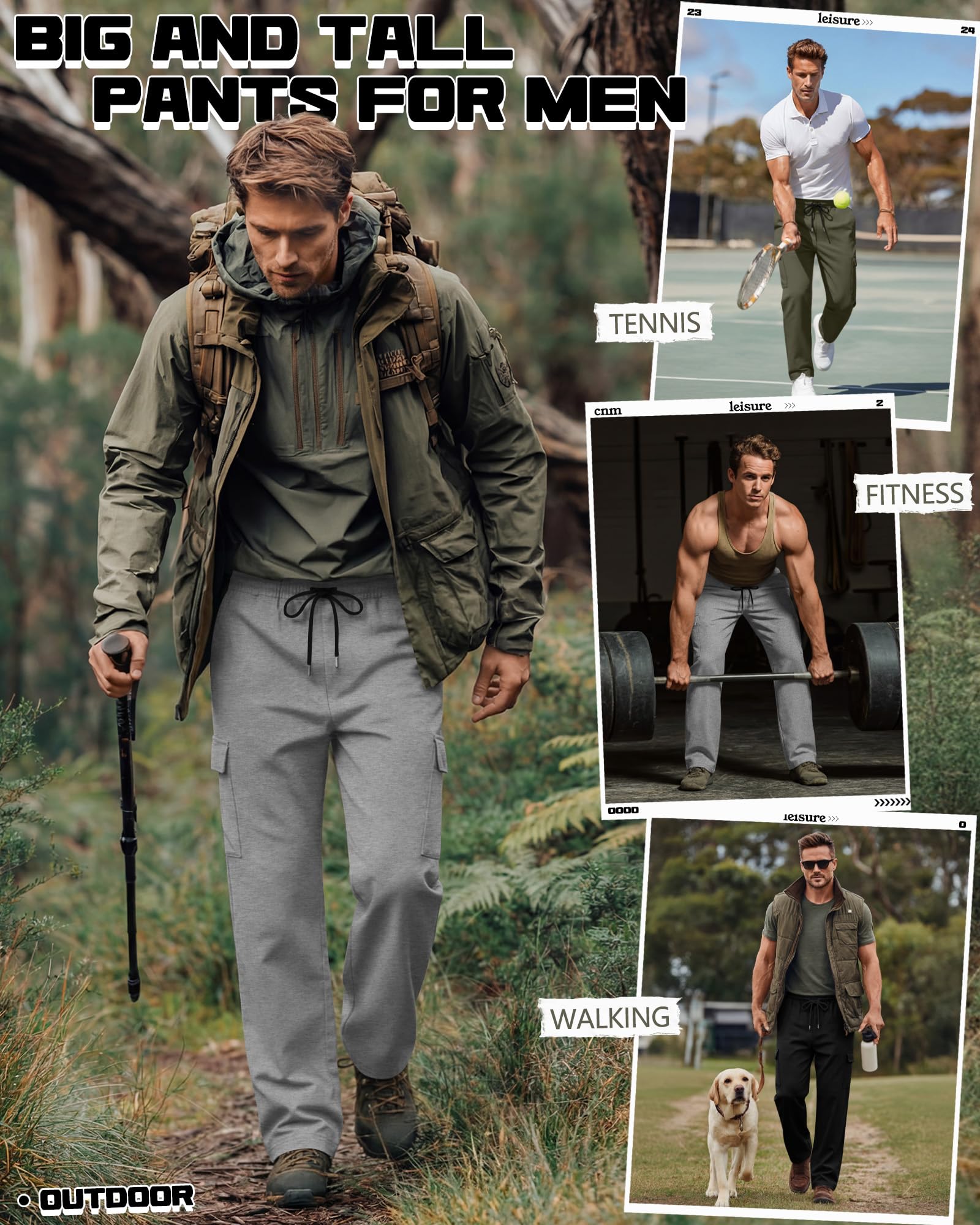 Condition photo showing As Is for neer 3 pack men's big and tall cargo sweatpants baggy wide straight leg lightweight open bottom draw