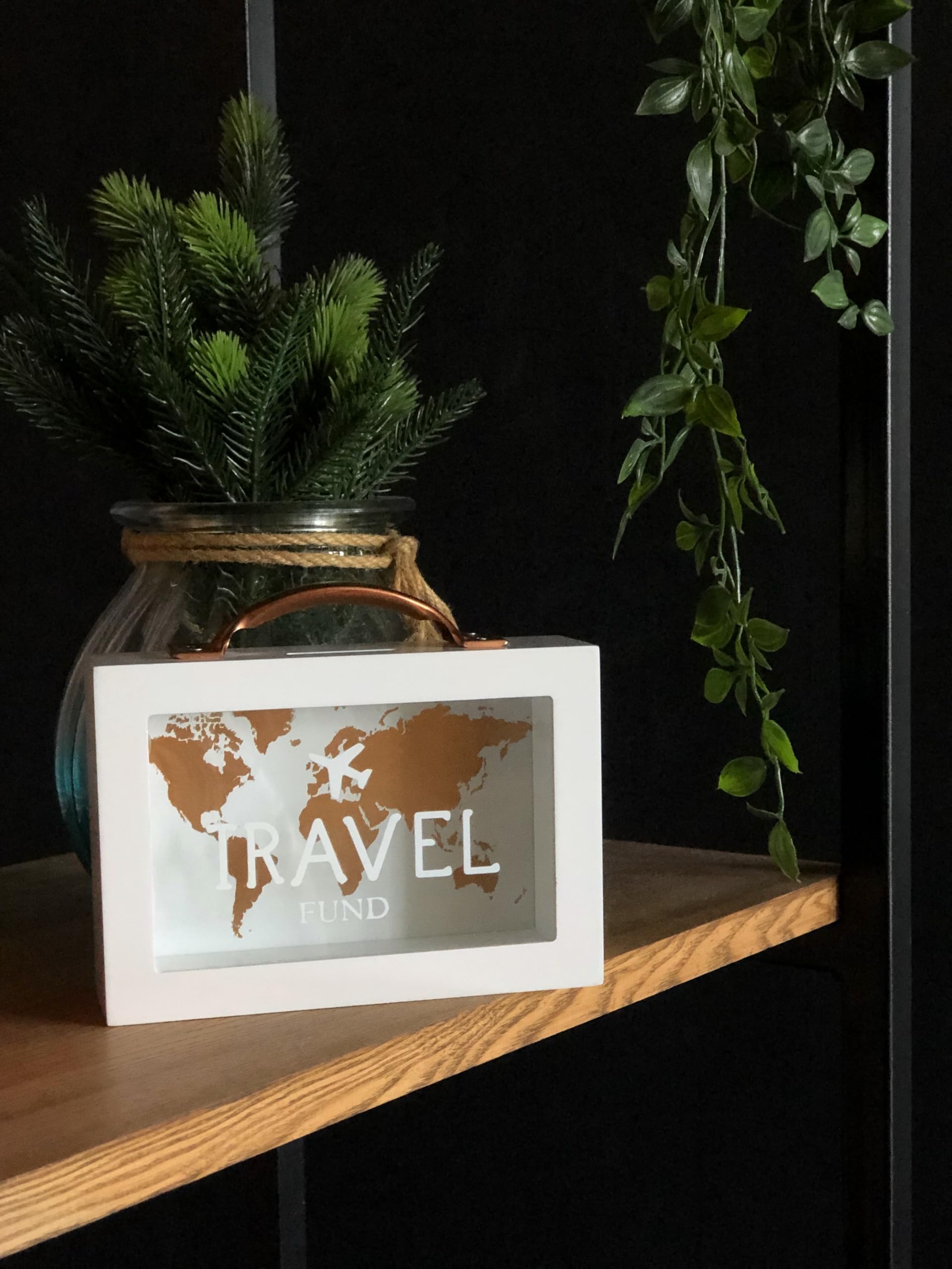 Shadow Money Box for Travel Savings - Coin Bank for Adults - Vacation Jar - White Saving Box With Handle - Honeymoon Fund - Adventure Fund