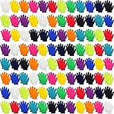 Therwen 96 Pairs Kids Gloves Bulk Winter Knitted Warm Gloves Finger Mittens for Operation Christmas Boys Girls Aged 5-13