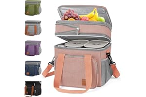 OCKLILY 17l Insulated Cooler Lunch Bag for Men & Women - Expandable Double Deck, Lightweight & Leakproof Lunch Tote Bag Ideal for Work, Travel & Picnic - Waterproof Cooler Bag with Compartments Pink