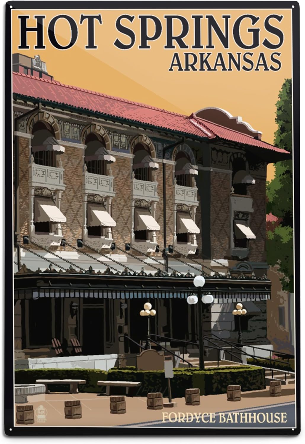 Lantern Press Hot Springs National Park, Arkansas - Fordyce Bathhouse (12x18 Aluminum Wall Sign, Wall Decor Ready to Hang)