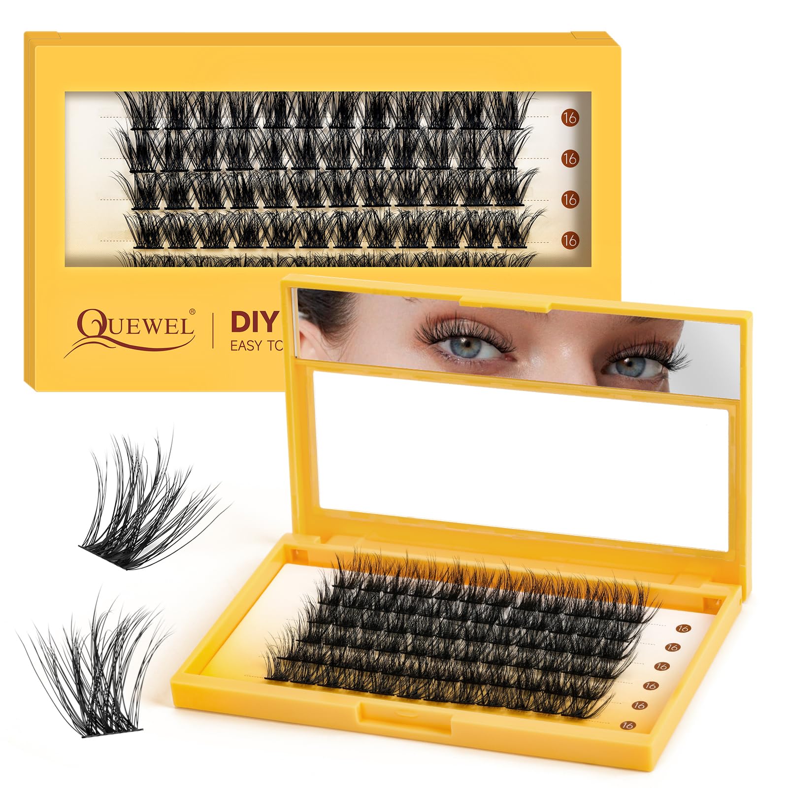 QUEWEL Lash Clusters 72Pcs Eyelash Clusters 16mm 3D DIY Lash Extensions Soft and Fluffy Cluster Lashes Easily Create Natural Effects At Home(LTM01-16mm) — image 1