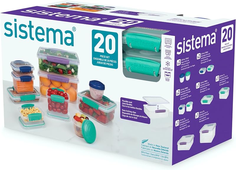 Contenitori per la conservazione degli alimenti Sistema | Contenitori per la preparazione dei pastiscatole per il pranzo e altro | Impilabili ed ermetici | 20 pz. (10 contenitori e coperchi)
