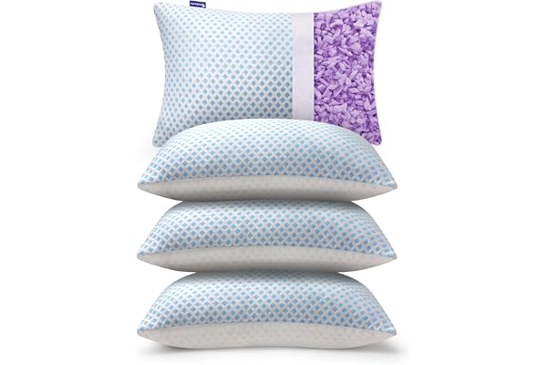 Cooling Memory Foam Pillows Queen Size 4 Pack, Adjustable Shredded Foams, Soft Firm Bed Pillow for Sleeping with Hypoallergen
