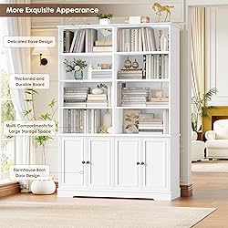 FINETONES 73" Tall Bookshelf with Doors, 6-Tier