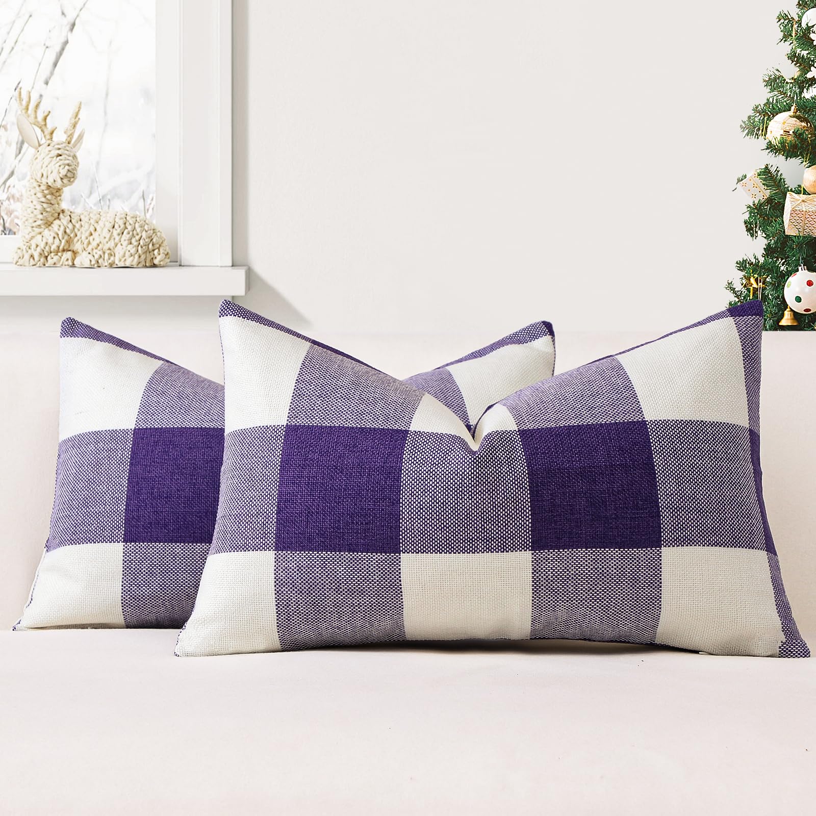JOTOM Set of 2 Classic Plaids Cushion Covers 40x60 cm Farmhouse Buffalo Check Soft solid Decorative Throw Pillow Covers Home Decor Outdoor Cushion Case for Sofa Bedroom (Purple)