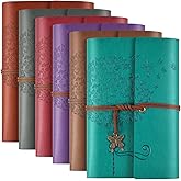 6 Pack PU Leather Notebook Journal, Travel Journal Bulk, Refillable Vintage Journals for Writing,Christmas Gifts for Women, Men, Girls, 100GSM Lined Paper, Each 160 Pages & 2 Pockets(A6, 5 x 7 inches)