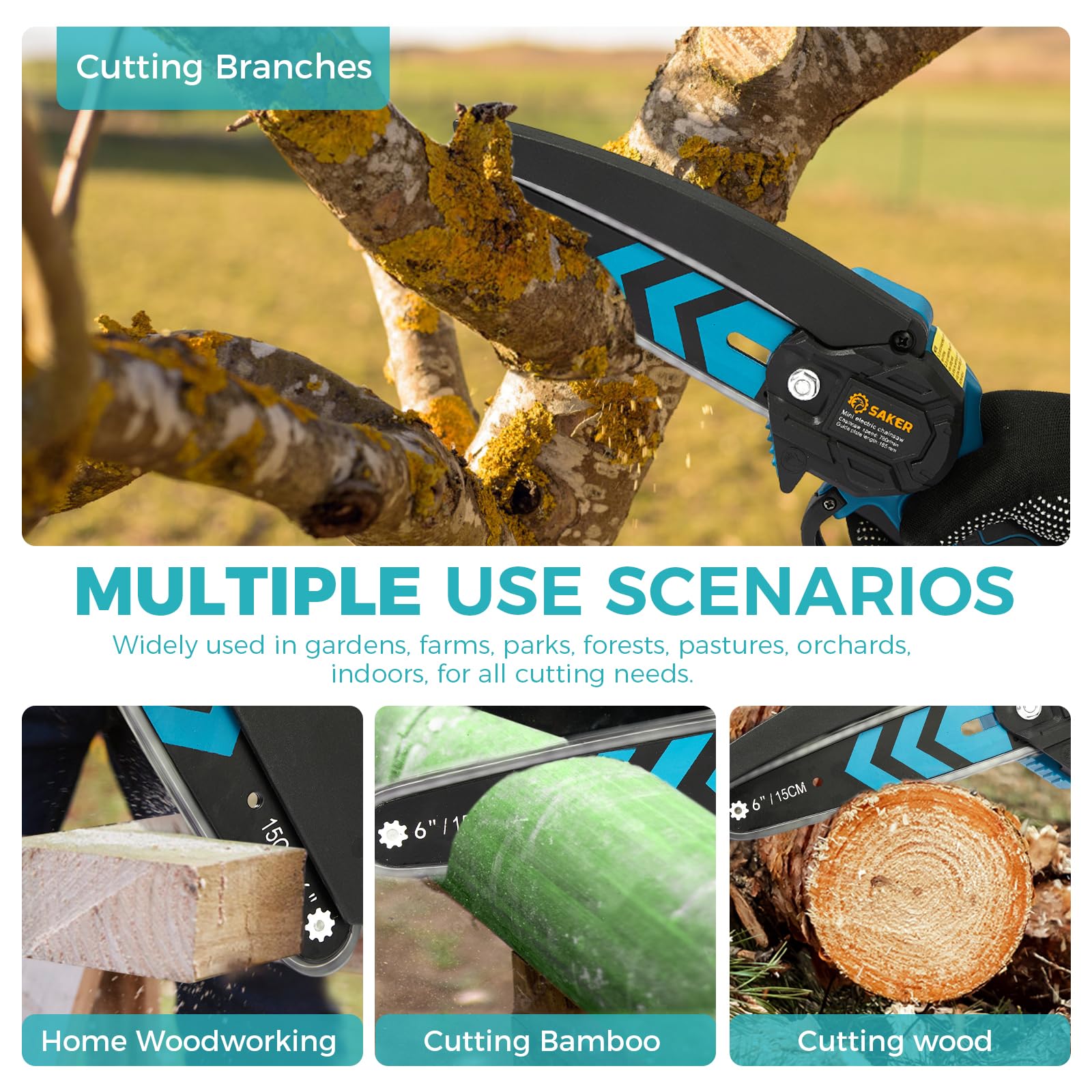 Saker Mini Chainsaw,6 Inch Portable Electric Chainsaw Cordless, Small Handheld Chain saw for Tree Branches,Courtyard, Household and Garden,Christmas Gifts for Men Dad Husband Women