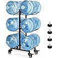 5 Gallon Water Jug Holder with 4 Wheels, Movable Heavy Duty Foldable Water Jug Stand 3-Tier 5 Gallon Water Bottle Holder Water Cooler Jug Storage Rack for 6 Bottles(Black)