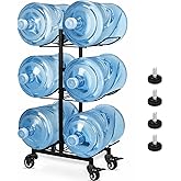 5 Gallon Water Jug Holder with 4 Wheels, Movable Heavy Duty Foldable Water Jug Stand 3-Tier 5 Gallon Water Bottle Holder Water Cooler Jug Storage Rack for 6 Bottles(Black)