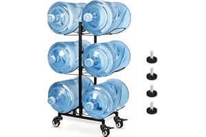 CAROD 5 Gallon Water Jug Holder with 4 Wheels, Movable Heavy Duty Foldable Water Jug Stand 3-Tier 5 Gallon Water Bottle Holder Water Cooler Jug Storage Rack for 6 Bottles(Black)