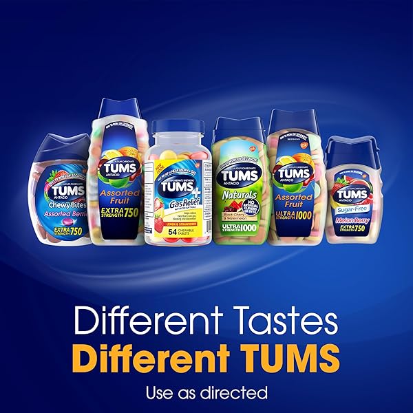 TUMS CHEWY BITES CHEWABLE ANTACID TABLETS WITH GAS RELIEF, LEMON & STRAWBERRY – 54 COUNT