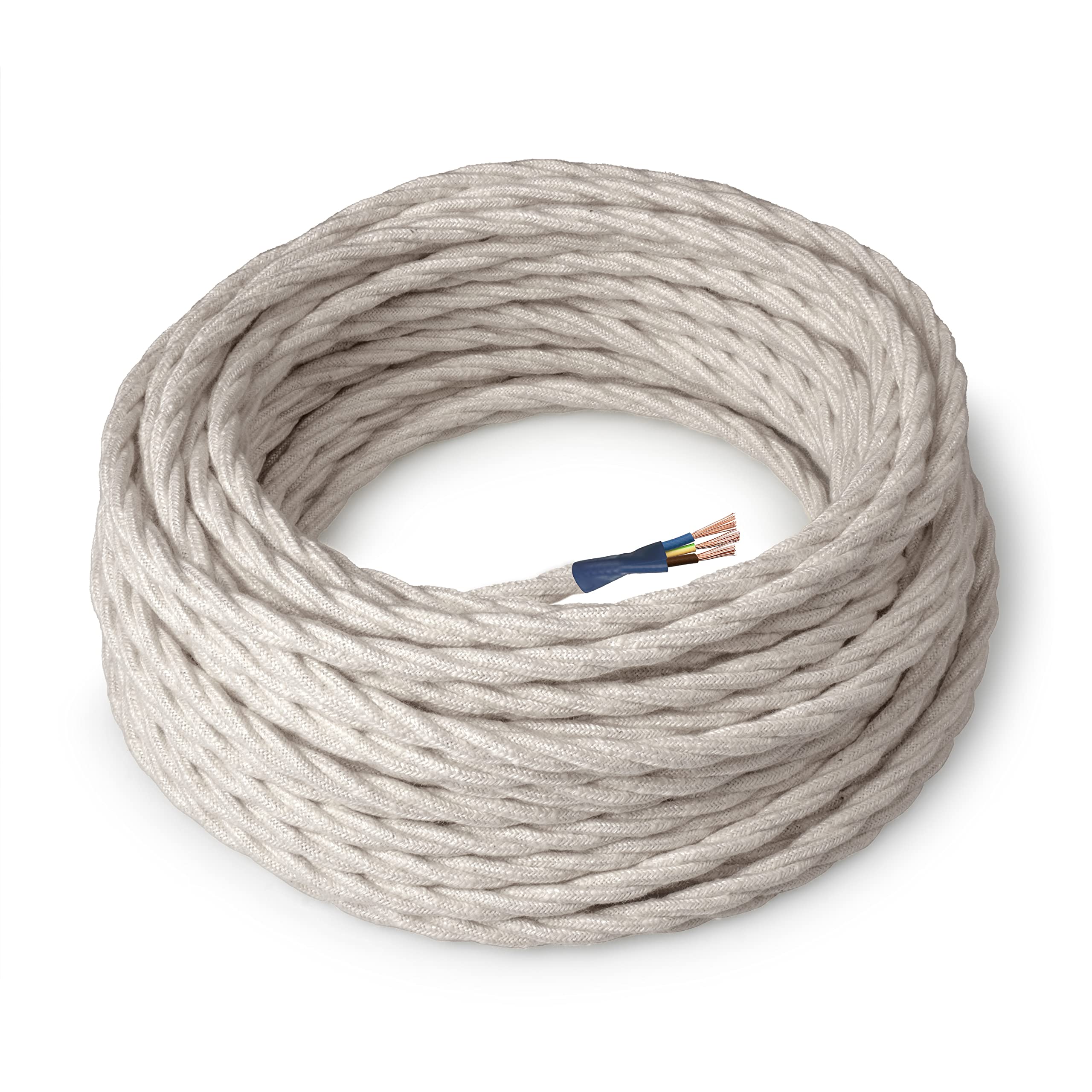 Amarcords - Textile electric cable LABRADOR color, braided, linen, 10 meters, grounded 3x0,75mm - Wire coated in colored vintage fabric chandelier lamp sconces and lampshades.