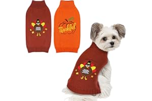 GOYOSWA 2 Pack Dog Thanksgiving Sweater, Knitted Thanksgiving Fall Holiday Dog Sweaters Outfit Clothes for Small Medium Large Dogs Pets (Brown & Orange, Medium)