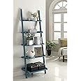 6ft Turquoise Blue Leaning Bookcase Ladder Shelf Wood 5 Tier Bookshelf Tilted Against Wall Slanted Display Stand Bedroom Office Living Room Vertical Shelving For Farmhouse Mid-Century Home, Veneer