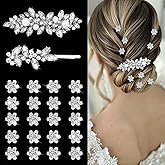 YISSION 22 Pcs Rhinestone Hair Clips Crystal Hair Barrettes with Pearl Silver Hair Clips Decorative Flower Hair Pins Wedding Bridal Rhinestone Hair Accessories for Women Girls (Combination 5)