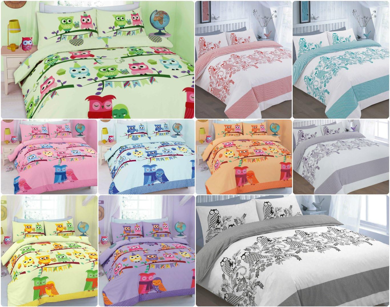 Luxury CUTE OWLS Printed DUVET SET Duvet / Quilt cover with Pillow