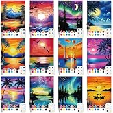 Ctosree 12 Pack Paint and Sip Kit Pre Drawn Canvas, Summer Sunset, 10x8'' | Pre Painted Canvas for Adults, DIY Acrylic Painting Party Favors, Includes Paints Brushes, Holiday Party Date Night Gifts