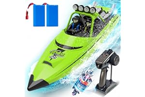 AIGIMU RC Boat with LED Lights Remote Control Boat for Lakes Pools Salt Water,Toy Boat for Kids & Adults 20+MPH, 40+ Min Running Time 2.4GHz Full Proportional Fast Speed Boat Pool Toy for Boys Green