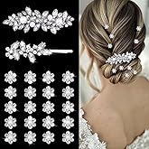YISSION 22 Pcs Rhinestone Hair Clips Crystal Hair Barrettes with Pearl Silver Hair Clips Decorative Flower Hair Pins Wedding Bridal Rhinestone Hair Accessories for Women Girls (Combination 1)
