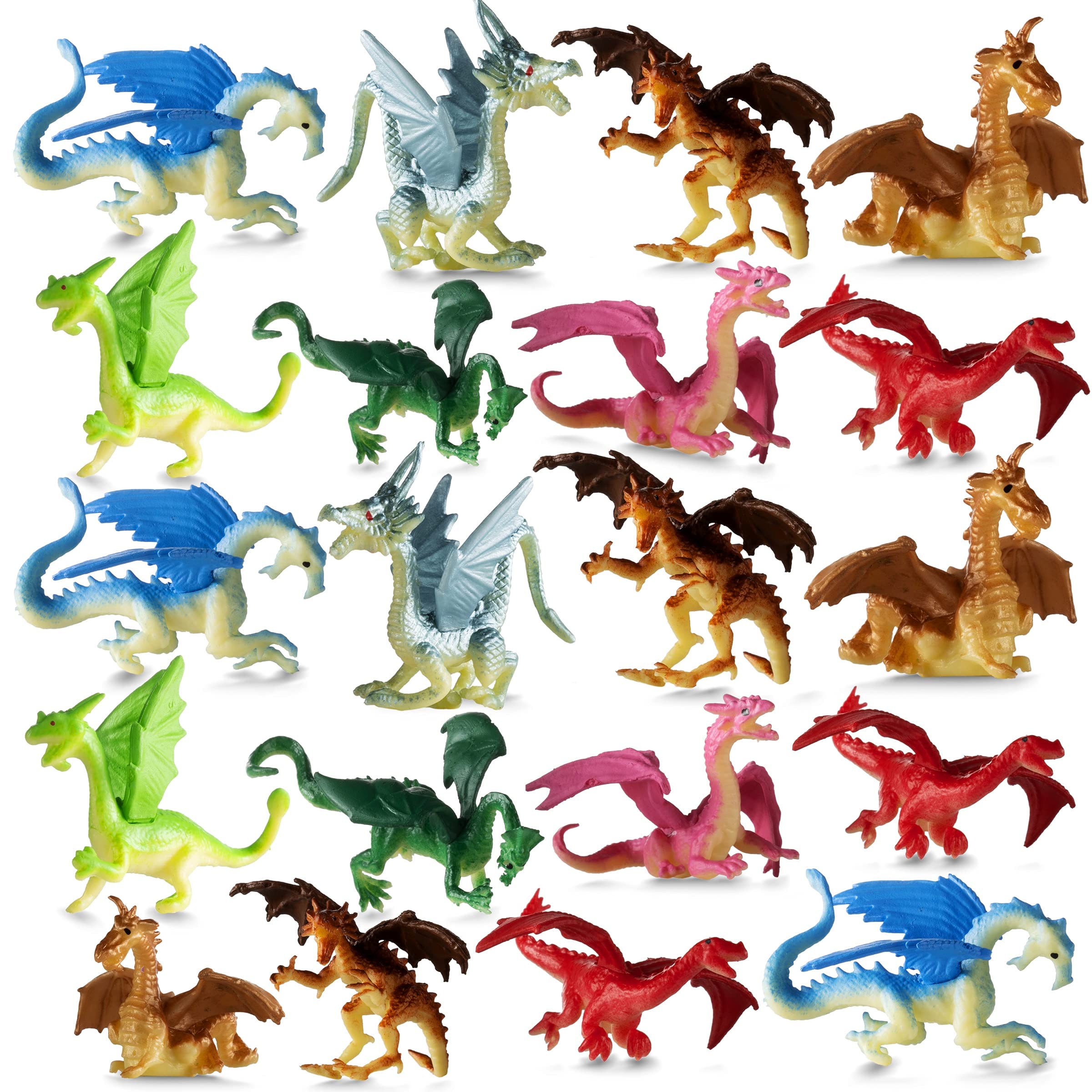 Photo 1 of Bedwina Mini Dragon Toy Figures - (Pack of 36) 2 Inch Plastic Rubbery Dragon Figurines in Assorted Colors and Styles - Kids Toys for Birthday Party Favors, Decorations, Cupcake Toppers and Piñatas