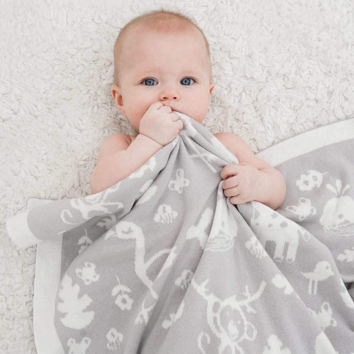 TILLYOU Premium Cotton Knit Baby Blanket for Infant Newborn, Breathable Small Receiving Blanket for Toddler Bed, Crib, Stroller or Bassinet, Nursery Bedding Essentials, Woodland Animals, 30x40: Baby