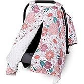 Metplus 2 in 1 Flowers Baby Car Seat Cover, Car Seat Canopy for Babies, Mom Multiuse Nursing Cover, Minky Baby Carrier Covers, Newborn Boy Girl, Peekaboo Opening
