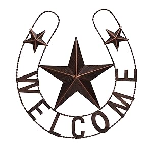 EBEI Metal Country Lucky Horseshoe Decor Rustic Western Home Wall Decor 19" Dark Brown Retro Metal Wall Hanging Decorations Saying Welcome