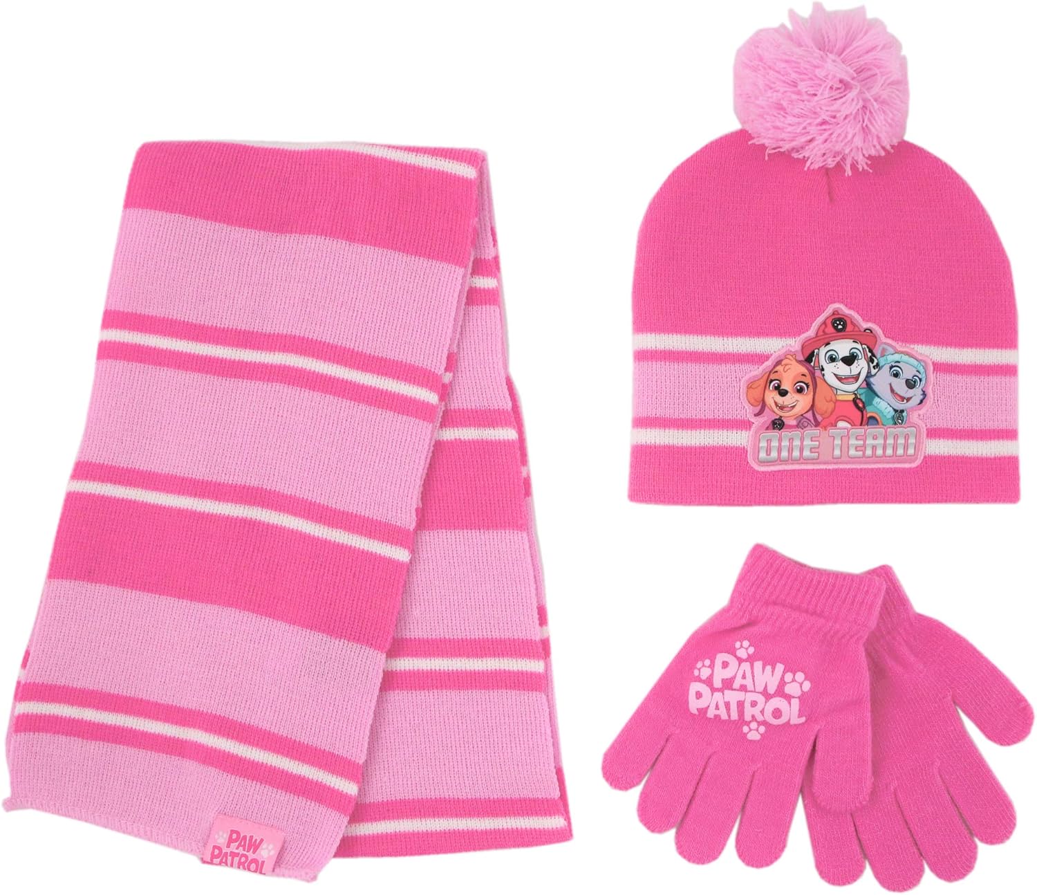 Nickelodeon Girls' Paw Patrol Hat, Scarf Cold Weather, Pink Glove Set Age 4-7, Mittens or Gloves Set-Age 2-7: Clothing