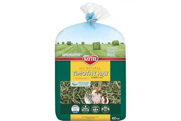 Kaytee Wafer Cut All Natural Timothy Hay for Pet Guinea Pigs, Rabbits & Other Small Animals, 60 Ounce