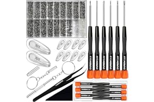 Eyeglass Repair Tools Kit, TEKPREM Glasses Screwdriver Set with Screws, Nose Pads, Phillips & Flathead Screwdrivers,Tweezer,Cleaning Cloth for Eye Glasses,Sunglasses and Nose Piece Replacement