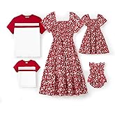 PATPAT Family Matching Outfits Mommy and Me Dresses Ditsy Floral Beach Vacation Photo Dresses and T-Shirts Matching Sets