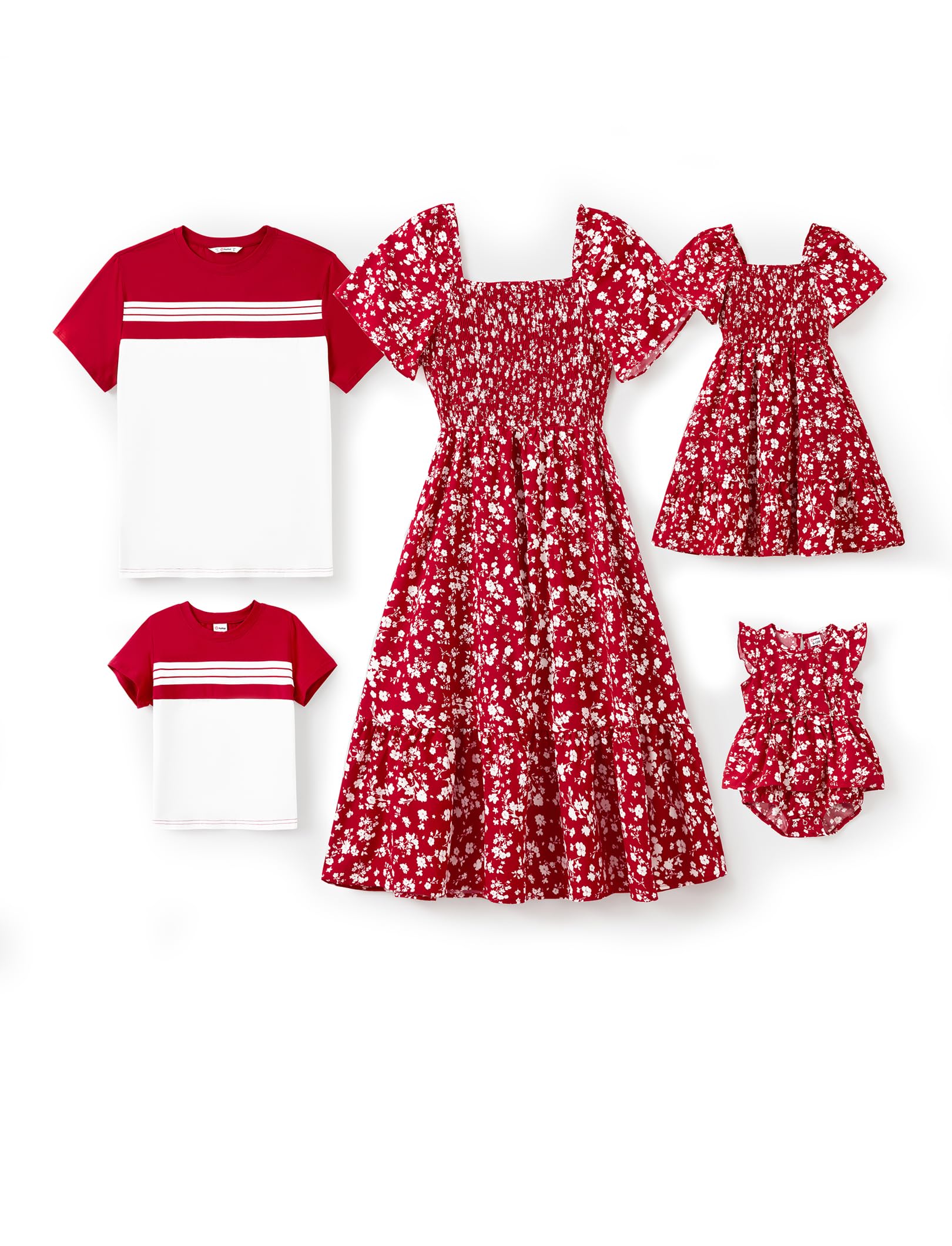 Photo 1 of PATPAT Matching Family Vacation Outfits - Matching Shirts for Family Casual Short Sleeve Round Neck T Shirt Dad and Son Matching Shirts Beach Vacation Red Floral for Toddler Boy 3-4 Years