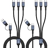 Esuyi 3 in 2 Multi Charging Cable, [5FT/2Pack 60W 3.1A] USB C Splitter Cable, USBA/C to C Nylon Braided PD & QC Fast Charger Cord with 3 Type-C Ports for Cell Phone/Tablets.