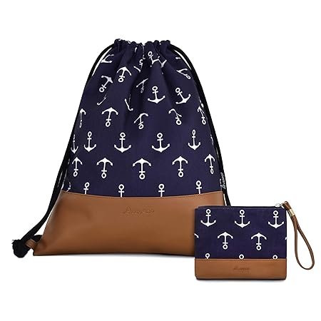 Leapop Turnbeutel Hipster Segeltuch Sporttaschen, Unisex Gym Sack Beutel Anker Sportbeutel Tüte Rucksack mit Innentasche und 