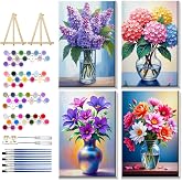 YOYA 4 Pack Framed Paint by Numbers Kit for Adults, Flowers, 8x12 Inch | Adult Paint by Number Kits on Canvas with Easel, DIY Flower Paint by Number Framed Canvas, Home Wall Decor